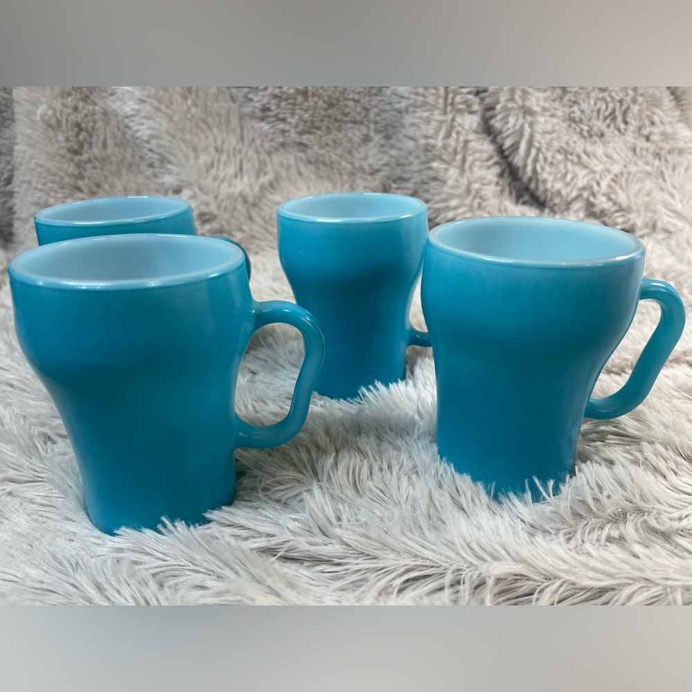 Fire King Anchor Hocking Bonnie Blue Soda Mugs Vintage Great Condition